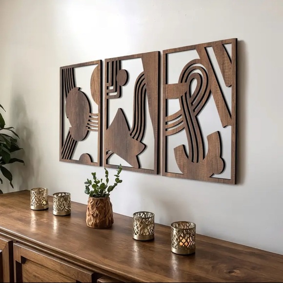 Abstract Wooden Wall Art Set - Brown